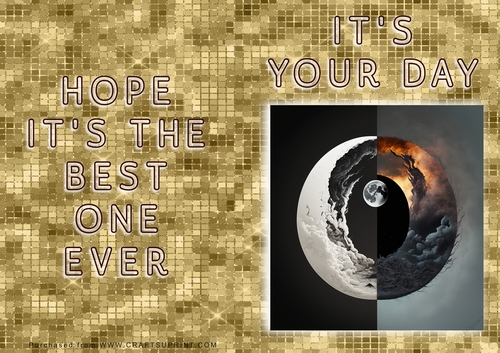 No Cut Just Print Birthday Card - Ying and Yang