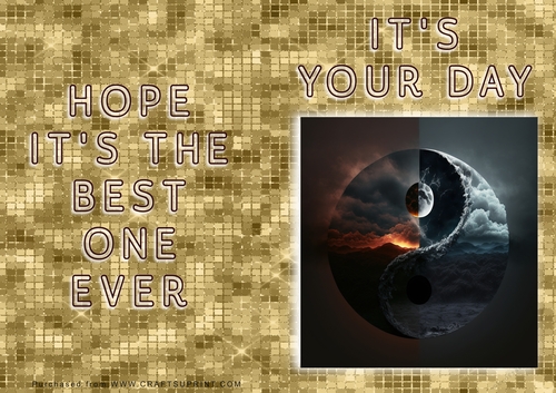 No Cut Just Print Birthday Card - Ying and Yang