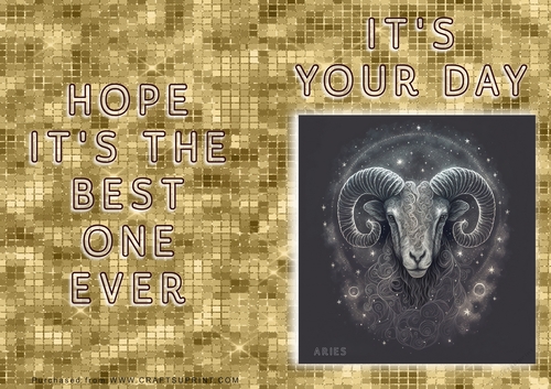 No Cut Just Print Birthday Card - ZOdiac - Aries