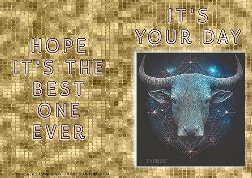 No Cut Just Print Birthday Card - ZOdiac - Taurus