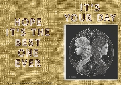 No Cut Just Print Birthday Card - ZOdiac - Gemini