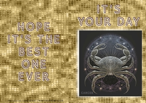 No Cut Just Print Birthday Card - ZOdiac - Cancer