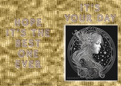 No Cut Just Print Birthday Card - ZOdiac - Aquarius