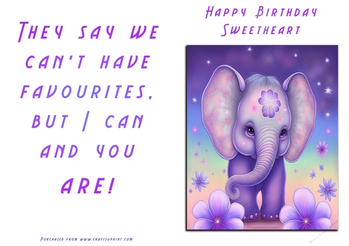 No Cut Just Print Birthday Card - Cute Elephant