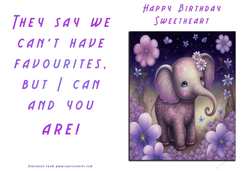 No Cut Just Print Birthday Card - Cute Elephant