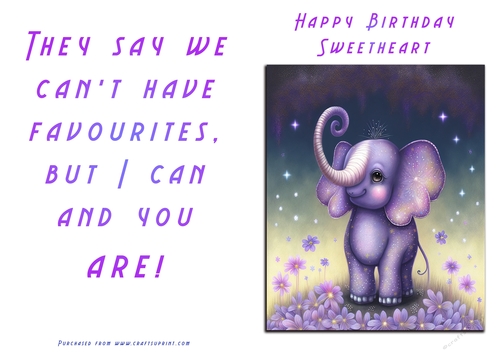 No Cut Just Print Birthday Card - Cute Elephant