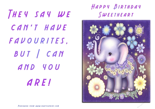 No Cut Just Print Birthday Card - Cute Elephant