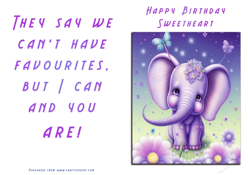 No Cut Just Print Birthday Card - Cute Elephant