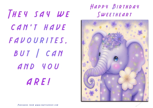 No Cut Just Print Birthday Card - Cute Elephant
