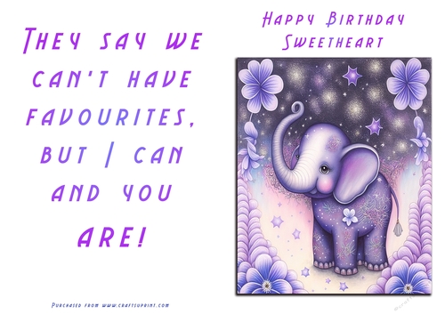 No Cut Just Print Birthday Card - Cute Elephant