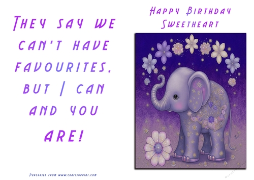 No Cut Just Print Birthday Card - Cute Elephant