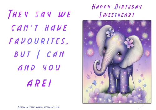 No Cut Just Print Birthday Card - Cute Elephant