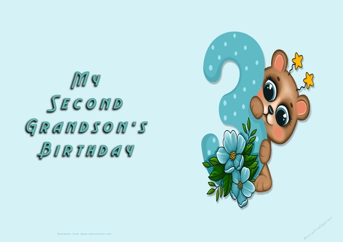 No Cut Just Print Birthday Card - My Second Grandson 3 Cute Bear