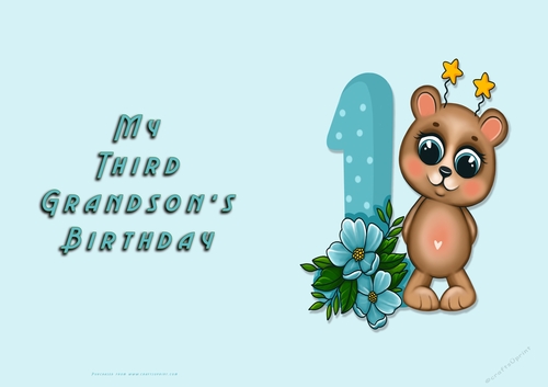 No Cut Just Print Birthday Card - My Third Grandson 1 Cute Bear