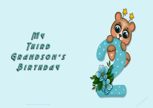 No Cut Just Print Birthday Card - My Third Grandson 2 Cute Bear