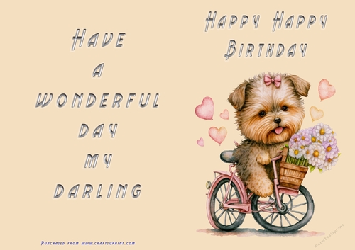No Cut Just Print Birthday Card - Happy Happy Birthday Cute Dog