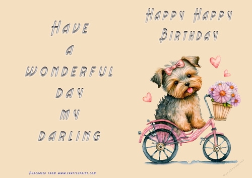 No Cut Just Print Birthday Card - Happy Happy Birthday Cute Dog