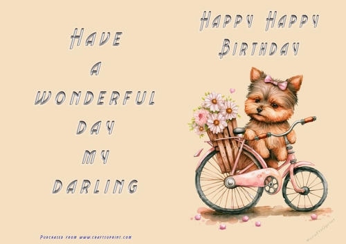 No Cut Just Print Birthday Card - Happy Happy Birthday Cute Dog