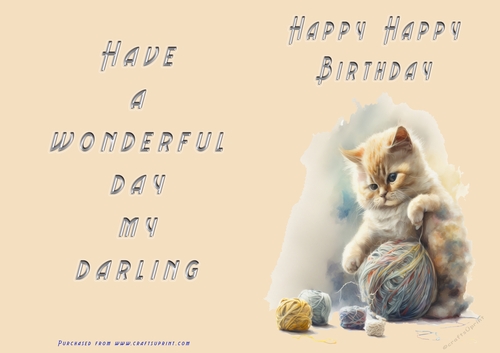No Cut Just Print Birthday Card - Happy Happy Birthday Cute cat