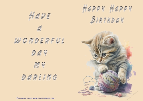 No Cut Just Print Birthday Card - Happy Happy Birthday Cute cat