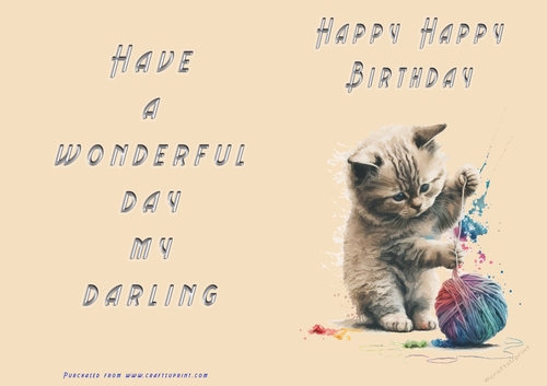 No Cut Just Print Birthday Card - Happy Happy Birthday Cute cat