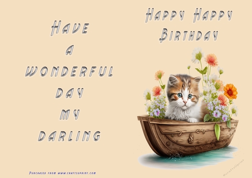 No Cut Just Print Birthday Card - Happy Happy Birthday Cute cat