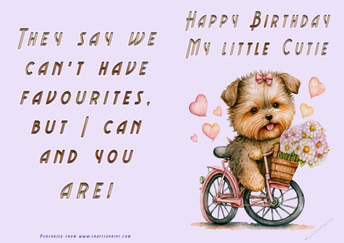 No Cut Just Print Birthday Card - Happy Birthday My Little Cutie