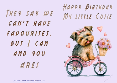 No Cut Just Print Birthday Card - Happy Birthday My Little Cutie