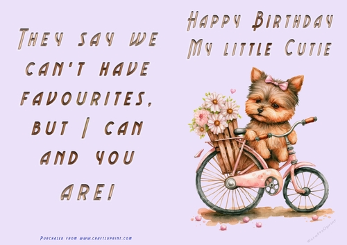 No Cut Just Print Birthday Card - Happy Birthday My Little Cutie