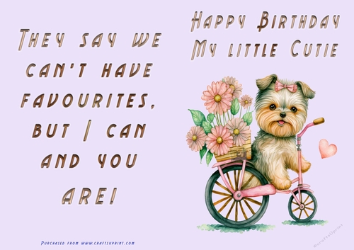 No Cut Just Print Birthday Card - Happy Birthday My Little Cutie