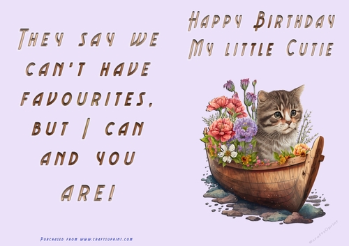No Cut Just Print Birthday Card - Happy Birthday My Little Cutie