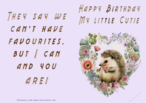 No Cut Just Print Birthday Card - Happy Birthday My Little Cutie