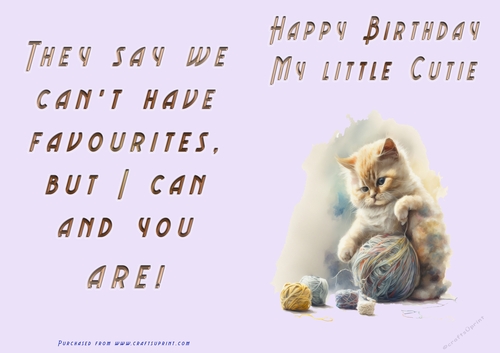 No Cut Just Print Birthday Card - Happy Birthday My Little Cutie