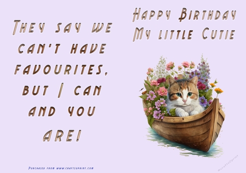 No Cut Just Print Birthday Card - Happy Birthday My Little Cutie