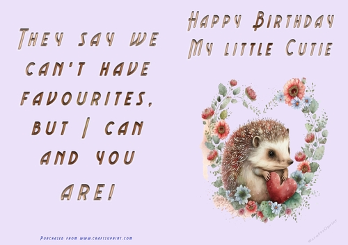 No Cut Just Print Birthday Card - Happy Birthday My Little Cutie
