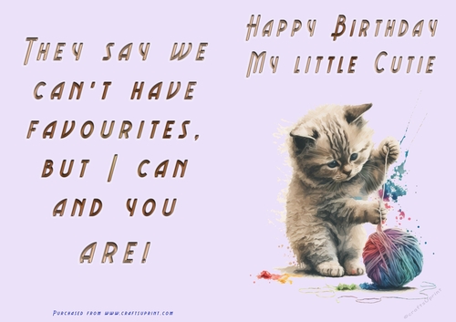 No Cut Just Print Birthday Card - Happy Birthday My Little Cutie