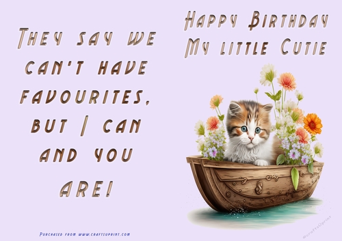 No Cut Just Print Birthday Card - Happy Birthday My Little Cutie