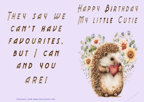 No Cut Just Print Birthday Card - Happy Birthday My Little Cutie