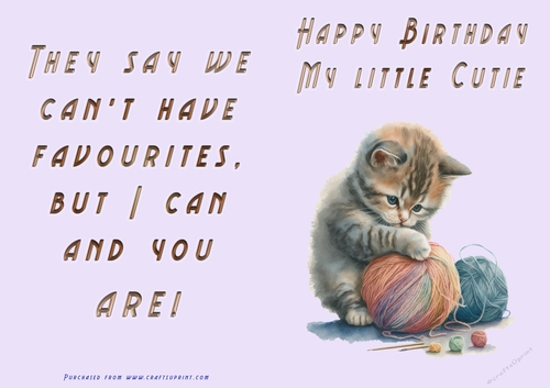 No Cut Just Print Birthday Card - Happy Birthday My Little Cutie