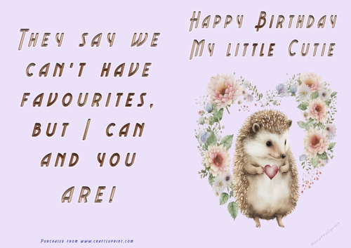 No Cut Just Print Birthday Card - Happy Birthday My Little Cutie