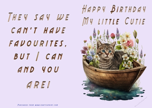 No Cut Just Print Birthday Card - Happy Birthday My Little Cutie