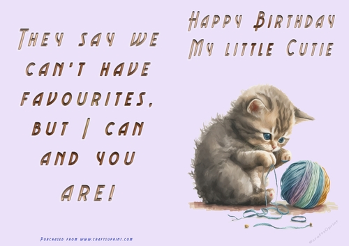 No Cut Just Print Birthday Card - Happy Birthday My Little Cutie