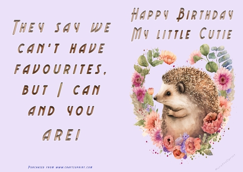 No Cut Just Print Birthday Card - Happy Birthday My Little Cutie