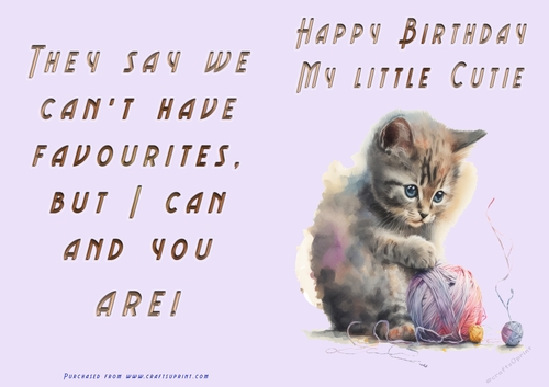 No Cut Just Print Birthday Card - Happy Birthday My Little Cutie