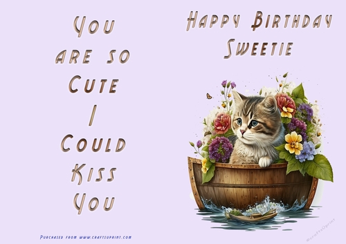No Cut Just Print Birthday Card - Happy Birthday My Little Cutie