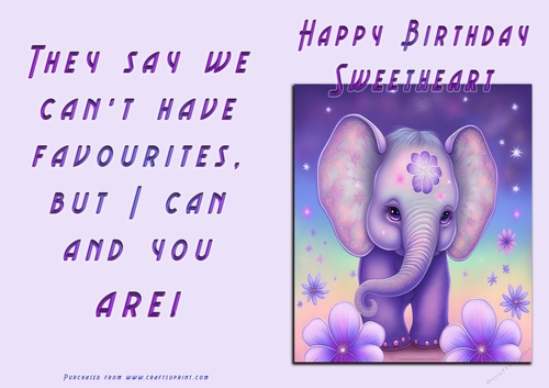 No Cut Just Print Birthday Card - Happy Birthday Sweetheart