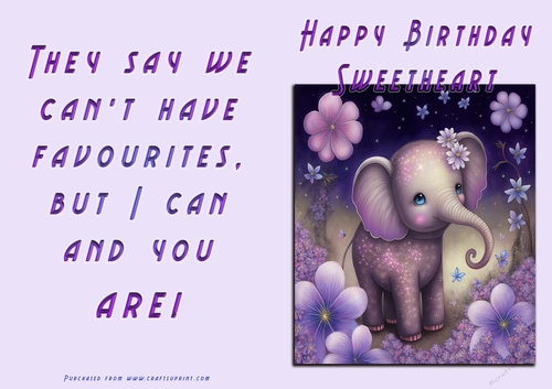 No Cut Just Print Birthday Card - Happy Birthday Sweetheart