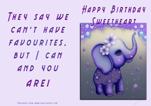 No Cut Just Print Birthday Card - Happy Birthday Sweetheart