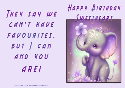 No Cut Just Print Birthday Card - Happy Birthday Sweetheart