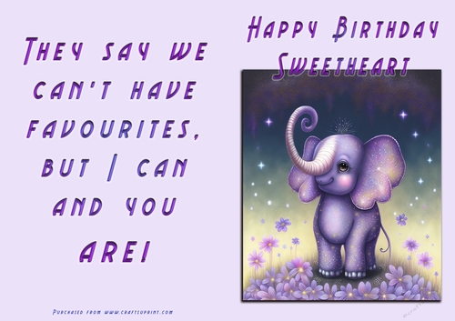 No Cut Just Print Birthday Card - Happy Birthday Sweetheart